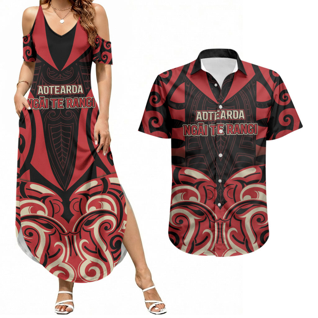 Custom Aotearoa Ngai Te Rangi Couples Matching Summer Maxi Dress and Hawaiian Shirt New Zealand Traditional Maori Pattern