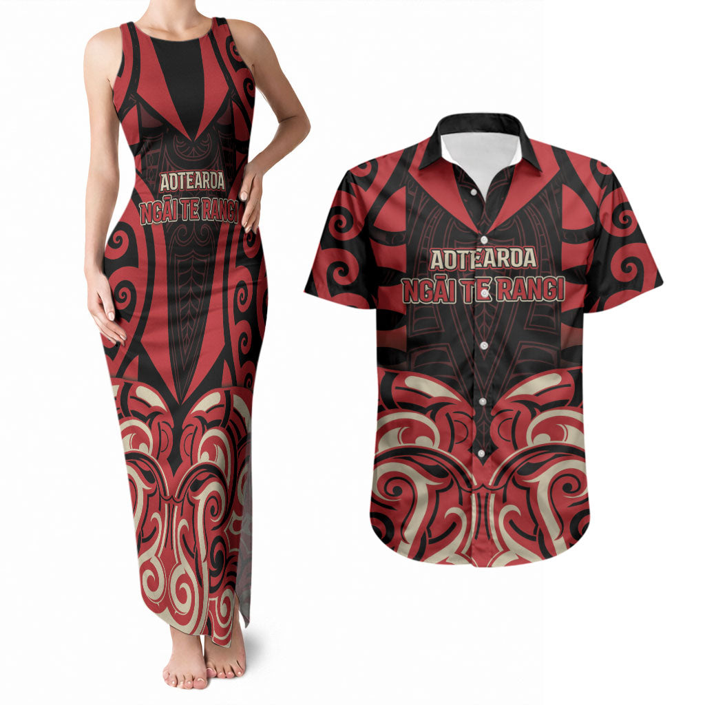 Custom Aotearoa Ngai Te Rangi Couples Matching Tank Maxi Dress and Hawaiian Shirt New Zealand Traditional Maori Pattern