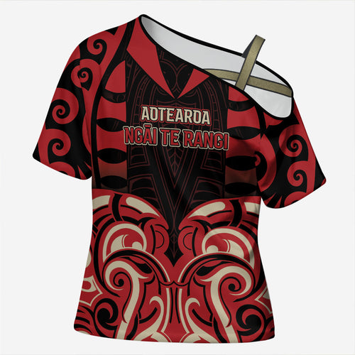 Custom Aotearoa Ngai Te Rangi Cross Shoulder Shirt New Zealand Traditional Maori Pattern