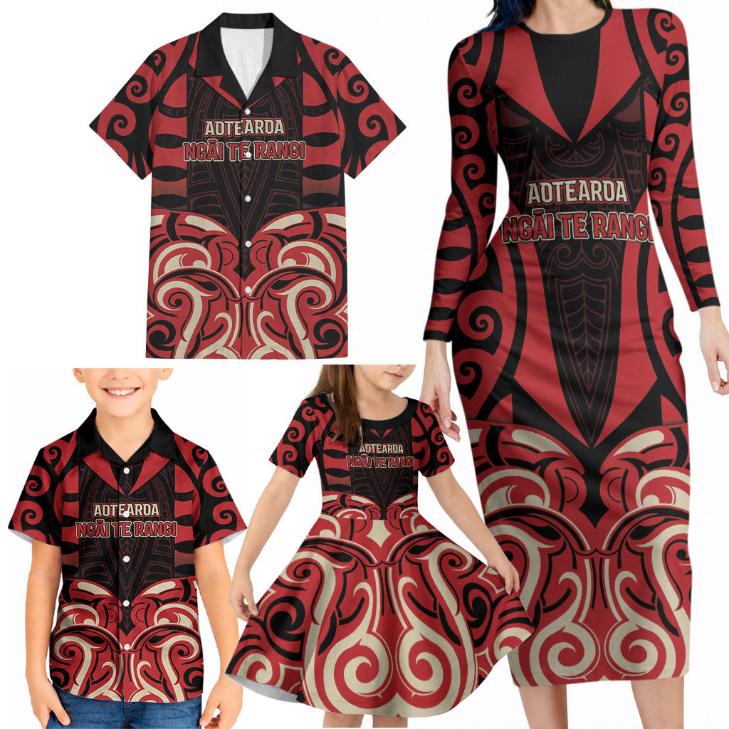 Custom Aotearoa Ngai Te Rangi Family Matching Long Sleeve Bodycon Dress and Hawaiian Shirt New Zealand Traditional Maori Pattern