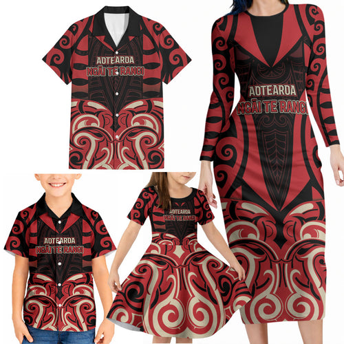 Custom Aotearoa Ngai Te Rangi Family Matching Long Sleeve Bodycon Dress and Hawaiian Shirt New Zealand Traditional Maori Pattern