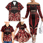 Custom Aotearoa Ngai Te Rangi Family Matching Off The Shoulder Long Sleeve Dress and Hawaiian Shirt New Zealand Traditional Maori Pattern