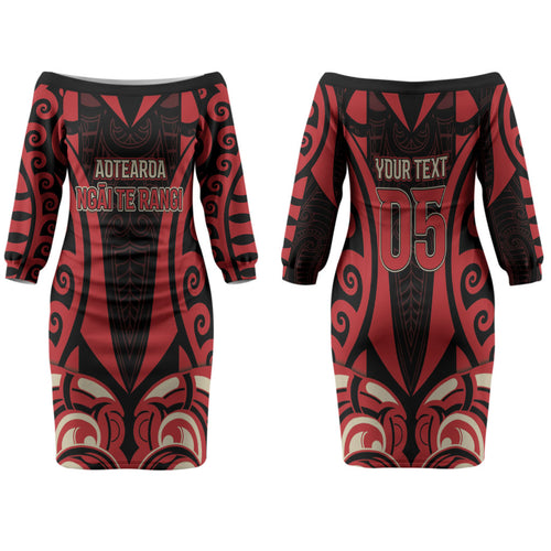 Custom Aotearoa Ngai Te Rangi Family Matching Off The Shoulder Long Sleeve Dress and Hawaiian Shirt New Zealand Traditional Maori Pattern