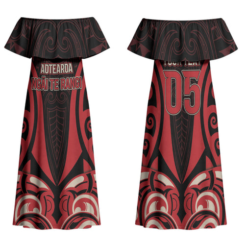 Custom Aotearoa Ngai Te Rangi Family Matching Off Shoulder Maxi Dress and Hawaiian Shirt New Zealand Traditional Maori Pattern