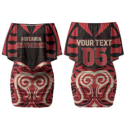 Custom Aotearoa Ngai Te Rangi Family Matching Off Shoulder Short Dress and Hawaiian Shirt New Zealand Traditional Maori Pattern