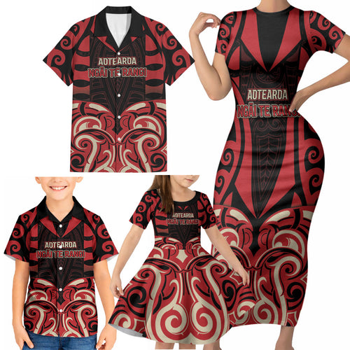 Custom Aotearoa Ngai Te Rangi Family Matching Short Sleeve Bodycon Dress and Hawaiian Shirt New Zealand Traditional Maori Pattern
