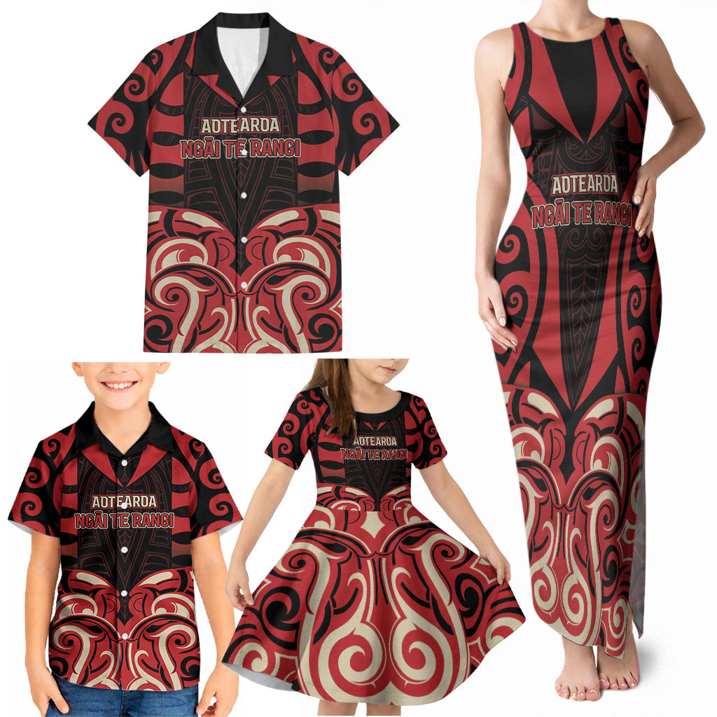 Custom Aotearoa Ngai Te Rangi Family Matching Tank Maxi Dress and Hawaiian Shirt New Zealand Traditional Maori Pattern