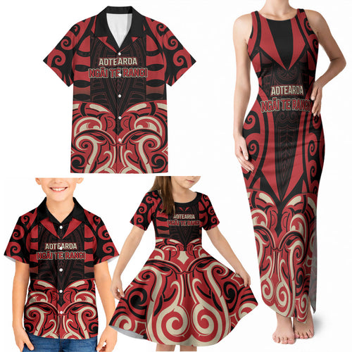 Custom Aotearoa Ngai Te Rangi Family Matching Tank Maxi Dress and Hawaiian Shirt New Zealand Traditional Maori Pattern