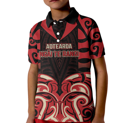 Custom Aotearoa Ngai Te Rangi Kid Polo Shirt New Zealand Traditional Maori Pattern