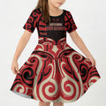 Custom Aotearoa Ngai Te Rangi Kid Short Sleeve Dress New Zealand Traditional Maori Pattern