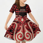 Custom Aotearoa Ngai Te Rangi Kid Short Sleeve Dress New Zealand Traditional Maori Pattern