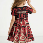 Custom Aotearoa Ngai Te Rangi Kid Short Sleeve Dress New Zealand Traditional Maori Pattern