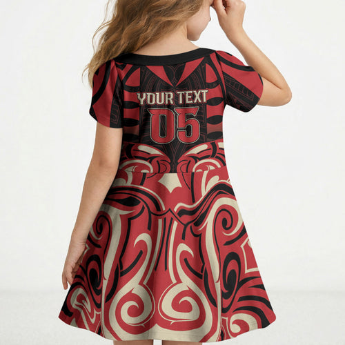 Custom Aotearoa Ngai Te Rangi Kid Short Sleeve Dress New Zealand Traditional Maori Pattern