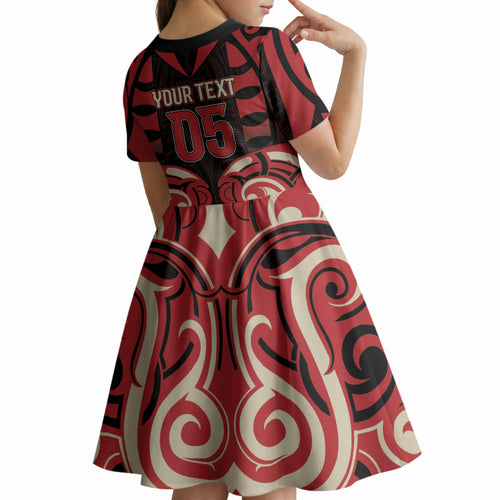 Custom Aotearoa Ngai Te Rangi Kid Short Sleeve Dress New Zealand Traditional Maori Pattern