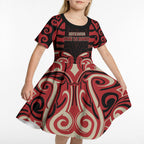 Custom Aotearoa Ngai Te Rangi Kid Short Sleeve Dress New Zealand Traditional Maori Pattern