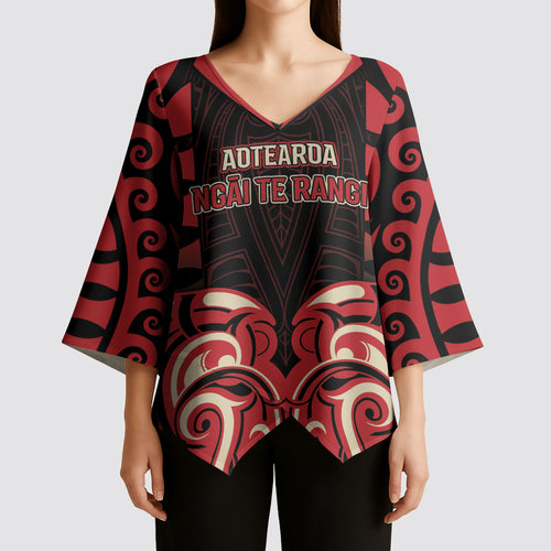 Custom Aotearoa Ngai Te Rangi Kimono Sleeve Blouse New Zealand Traditional Maori Pattern
