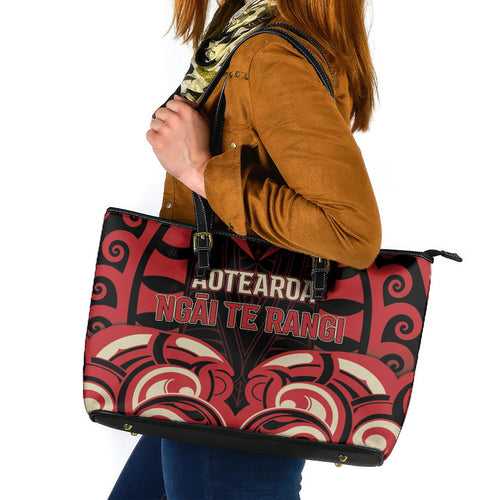 Aotearoa Ngai Te Rangi Leather Tote Bag New Zealand Traditional Maori Pattern