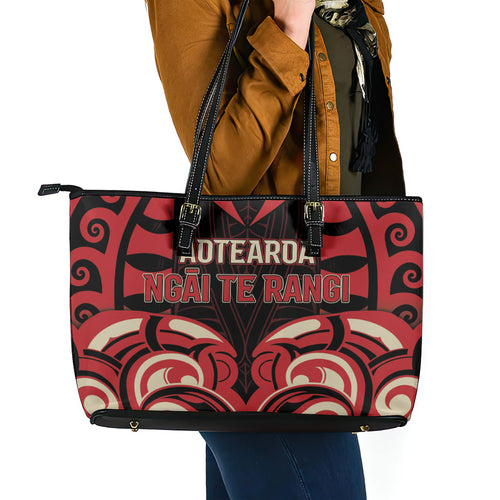 Aotearoa Ngai Te Rangi Leather Tote Bag New Zealand Traditional Maori Pattern