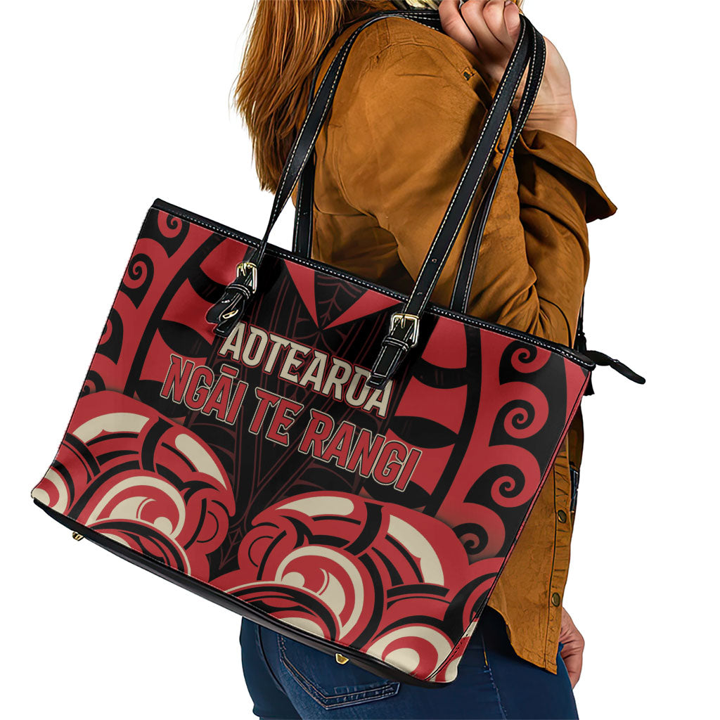 Aotearoa Ngai Te Rangi Leather Tote Bag New Zealand Traditional Maori Pattern