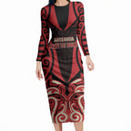 Custom Aotearoa Ngai Te Rangi Long Sleeve Bodycon Dress New Zealand Traditional Maori Pattern