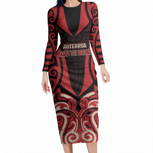 Custom Aotearoa Ngai Te Rangi Long Sleeve Bodycon Dress New Zealand Traditional Maori Pattern