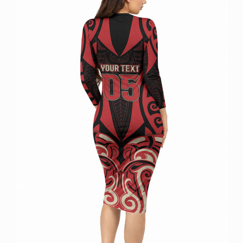Custom Aotearoa Ngai Te Rangi Long Sleeve Bodycon Dress New Zealand Traditional Maori Pattern