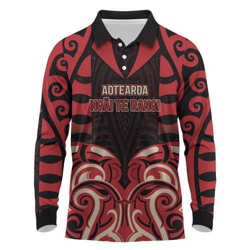 Custom Aotearoa Ngai Te Rangi Long Sleeve Polo Shirt New Zealand Traditional Maori Pattern