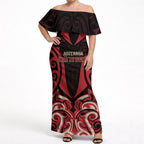 Custom Aotearoa Ngai Te Rangi Off Shoulder Maxi Dress New Zealand Traditional Maori Pattern
