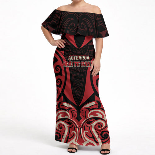 Custom Aotearoa Ngai Te Rangi Off Shoulder Maxi Dress New Zealand Traditional Maori Pattern