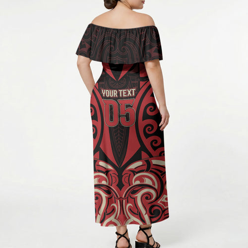 Custom Aotearoa Ngai Te Rangi Off Shoulder Maxi Dress New Zealand Traditional Maori Pattern