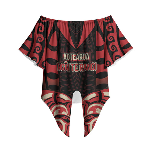 Custom Aotearoa Ngai Te Rangi Off Shoulder Wrap Waist Top New Zealand Traditional Maori Pattern