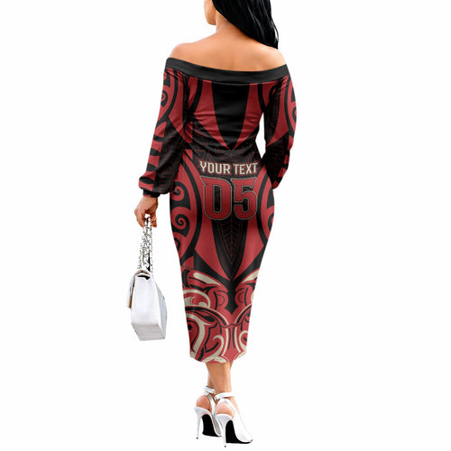 Custom Aotearoa Ngai Te Rangi Off The Shoulder Long Sleeve Dress New Zealand Traditional Maori Pattern