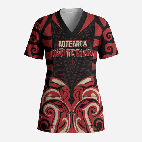 Custom Aotearoa Ngai Te Rangi Scrub Top New Zealand Traditional Maori Pattern