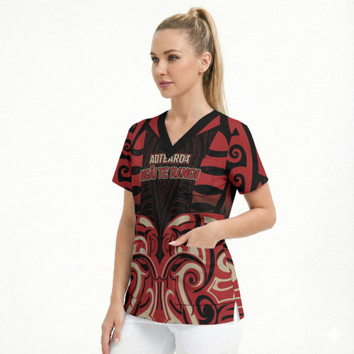 Custom Aotearoa Ngai Te Rangi Scrub Top New Zealand Traditional Maori Pattern