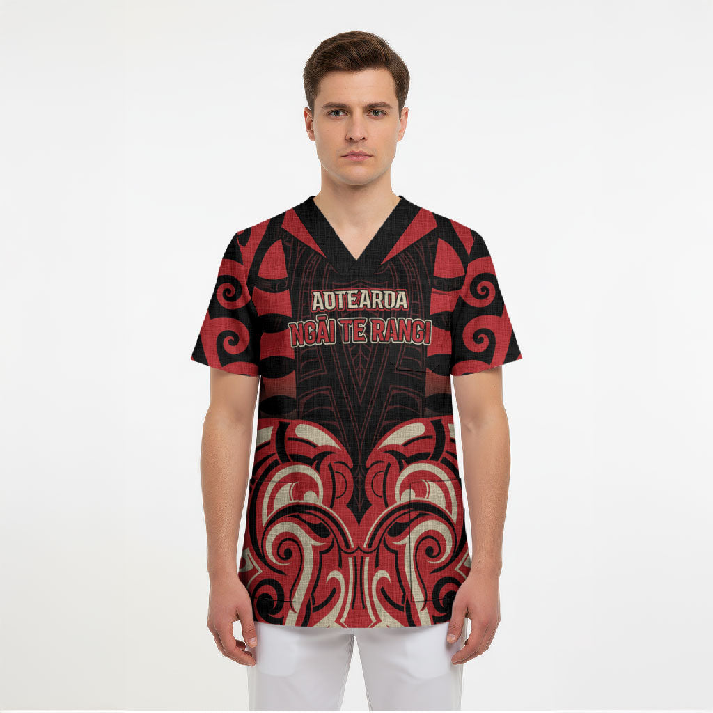 Custom Aotearoa Ngai Te Rangi Scrub Top New Zealand Traditional Maori Pattern