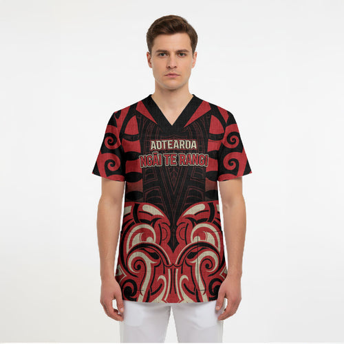 Custom Aotearoa Ngai Te Rangi Scrub Top New Zealand Traditional Maori Pattern