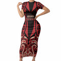 Custom Aotearoa Ngai Te Rangi Short Sleeve Bodycon Dress New Zealand Traditional Maori Pattern
