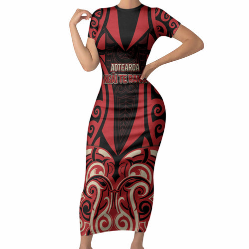 Custom Aotearoa Ngai Te Rangi Short Sleeve Bodycon Dress New Zealand Traditional Maori Pattern
