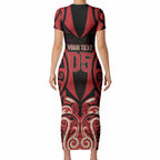 Custom Aotearoa Ngai Te Rangi Short Sleeve Bodycon Dress New Zealand Traditional Maori Pattern