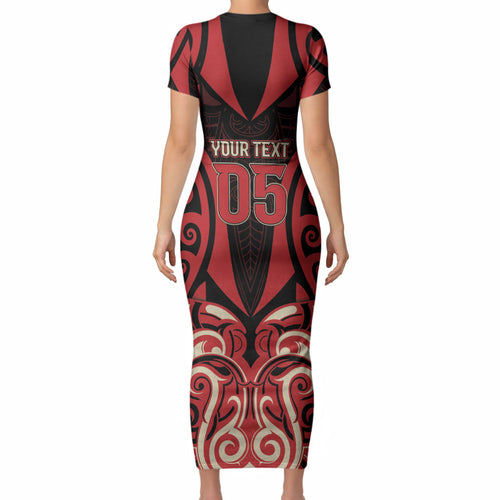 Custom Aotearoa Ngai Te Rangi Short Sleeve Bodycon Dress New Zealand Traditional Maori Pattern