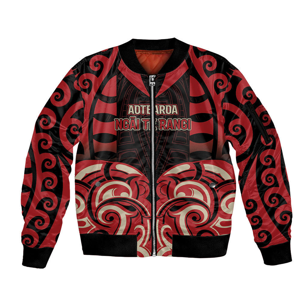 Custom Aotearoa Ngai Te Rangi Sleeve Zip Bomber Jacket New Zealand Traditional Maori Pattern