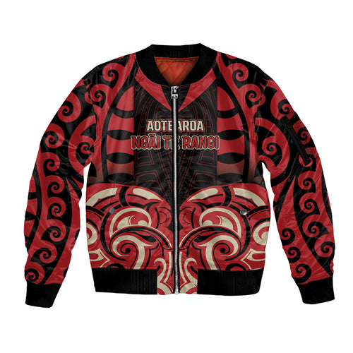 Custom Aotearoa Ngai Te Rangi Sleeve Zip Bomber Jacket New Zealand Traditional Maori Pattern