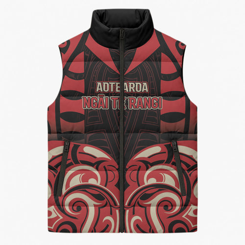 Custom Aotearoa Ngai Te Rangi Sleeveless Puffer Jacket New Zealand Traditional Maori Pattern