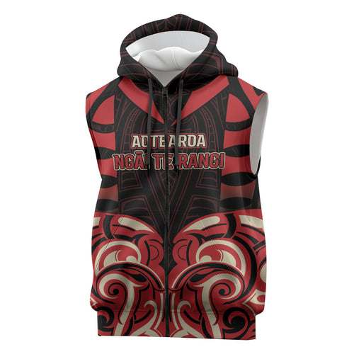 Custom Aotearoa Ngai Te Rangi Sleeveless Zip Hoodie New Zealand Traditional Maori Pattern
