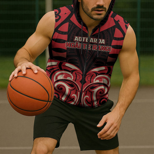 Custom Aotearoa Ngai Te Rangi Sleeveless Zip Hoodie New Zealand Traditional Maori Pattern