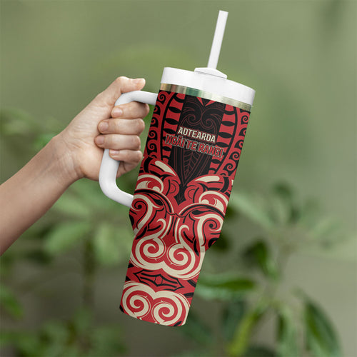 Custom Aotearoa Ngai Te Rangi Tumbler With Handle New Zealand Traditional Maori Pattern