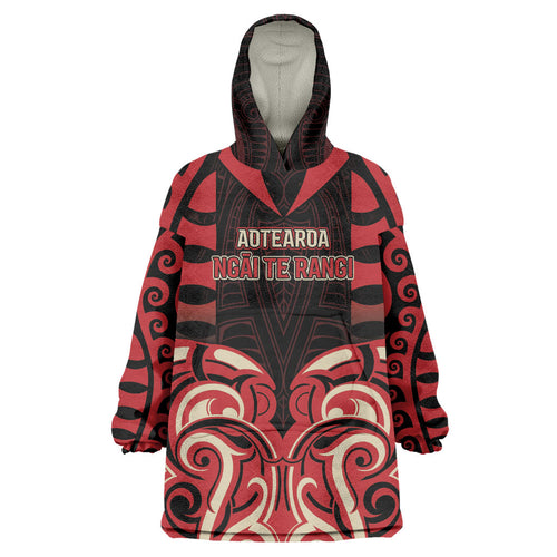 Custom Aotearoa Ngai Te Rangi Wearable Blanket Hoodie New Zealand Traditional Maori Pattern