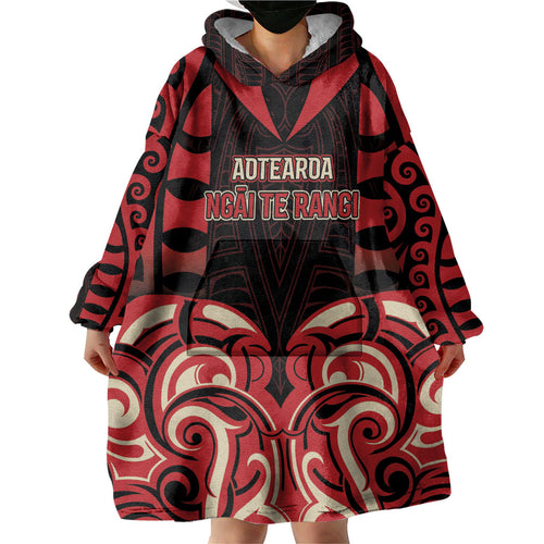 Custom Aotearoa Ngai Te Rangi Wearable Blanket Hoodie New Zealand Traditional Maori Pattern