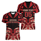 Custom Aotearoa Ngai Te Rangi Women V-Neck T-Shirt New Zealand Traditional Maori Pattern