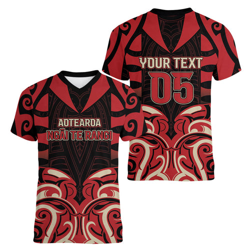 Custom Aotearoa Ngai Te Rangi Women V-Neck T-Shirt New Zealand Traditional Maori Pattern
